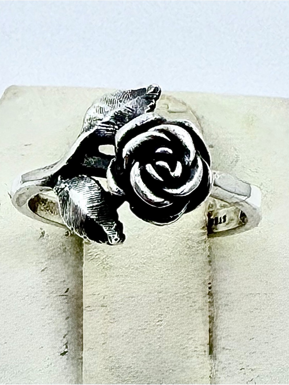James Avery Silver Rose Ring with Leaf Accents